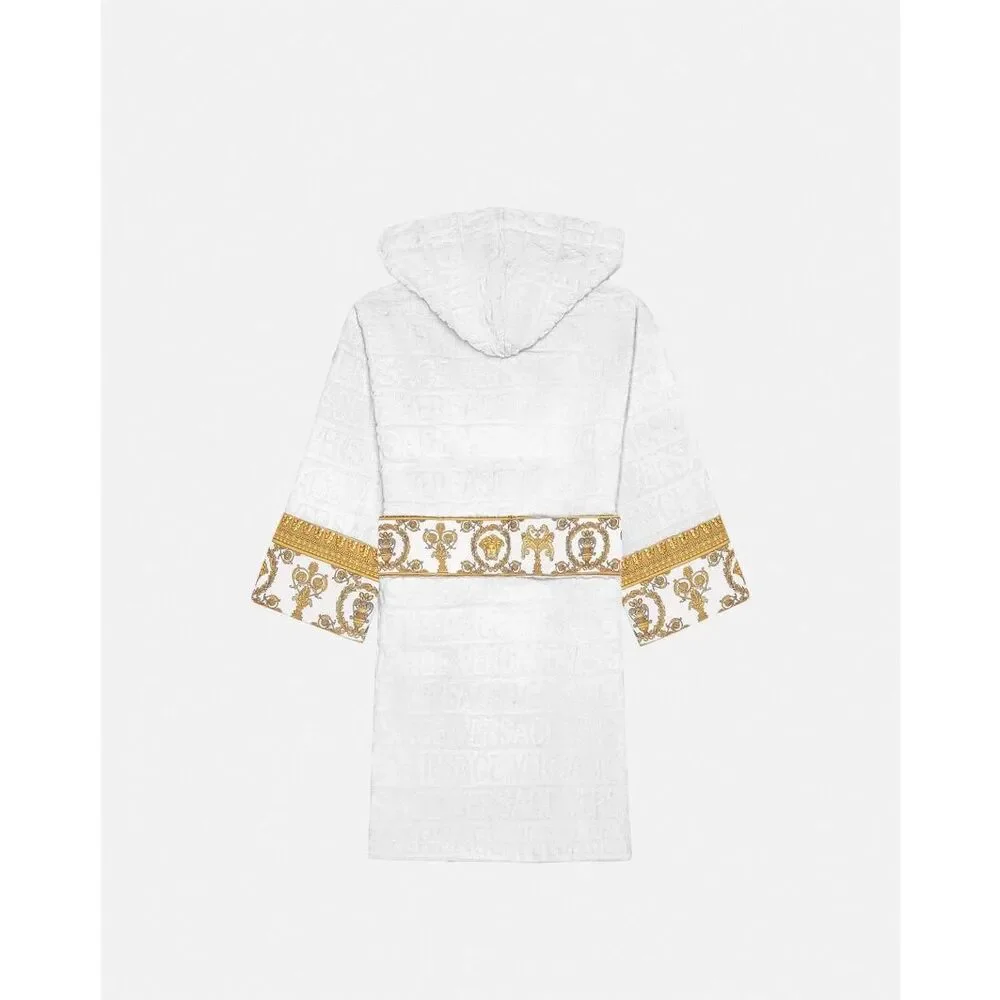 NWT Versace Kids Terry Allover Logo Long Sleeve I Heart Baroque Bathrobe White L
